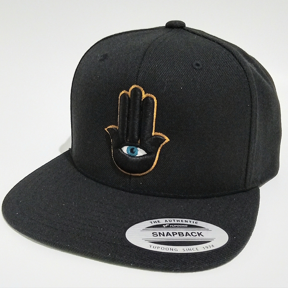 Hamsa Hand 3rd Eye 3D Embroidered Black Snapback Hat Flat Bill 6 Panel Yupoong - Picture 2 of 9